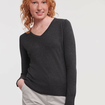 710F Ladies' V Neck Knitted Pullover image 1