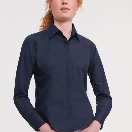 924F Ladies Long Sleeve Poly Cotton Easy Care Fitted Poplin Shirt image 1