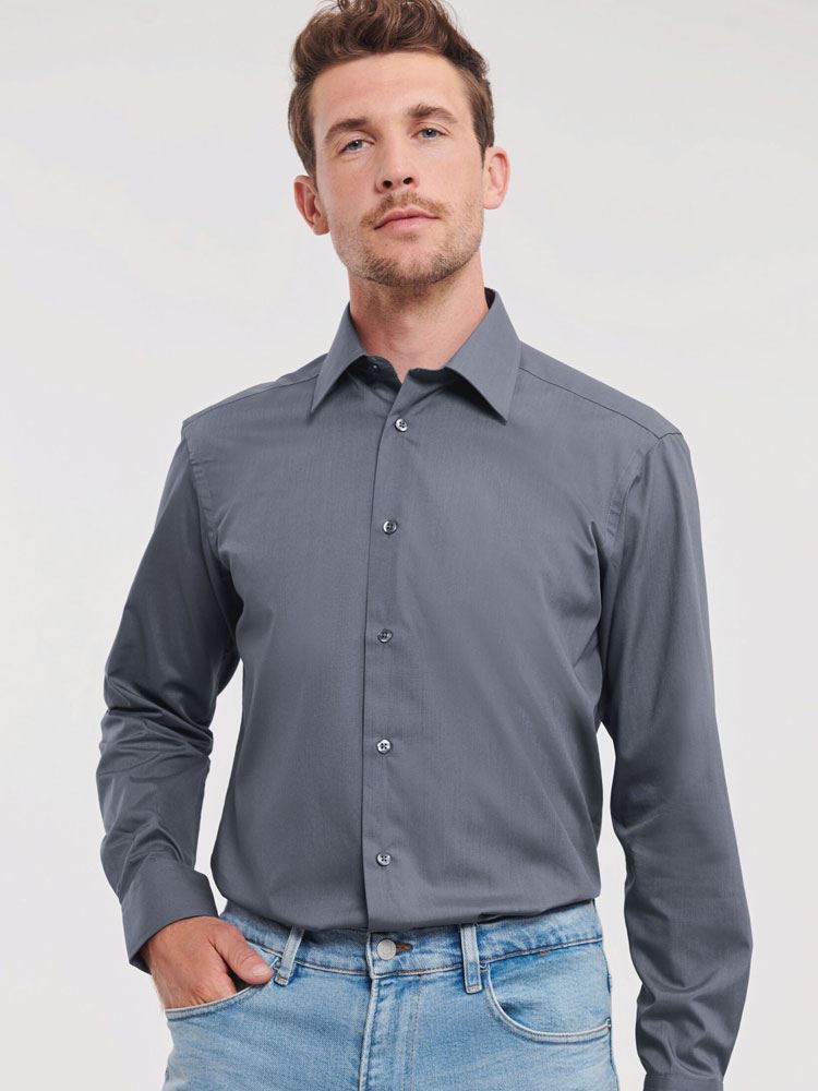 924M Men's Long Sleeve Poly Cotton Easy Care Tailored Poplin Shirt image 1