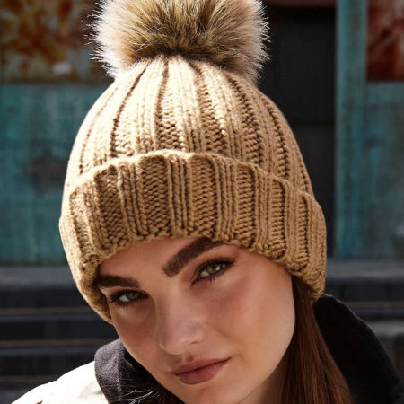 B412 Fur Pom Pom Chunky Beanie image 1