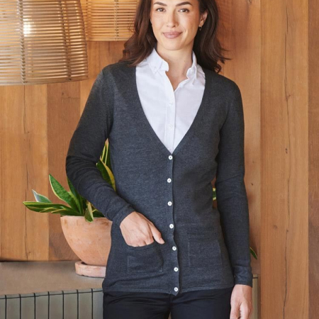H723 Ladies V Button Cardigan image 1