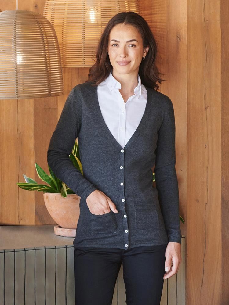 H723 Ladies V Button Cardigan image 1