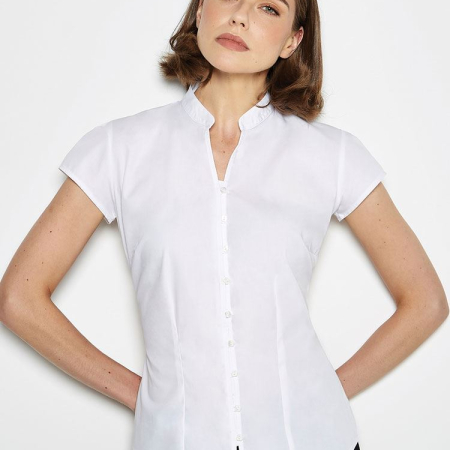 KK727 Women's Continental Blouse Mandarin Collar Cap Sleeve image 1