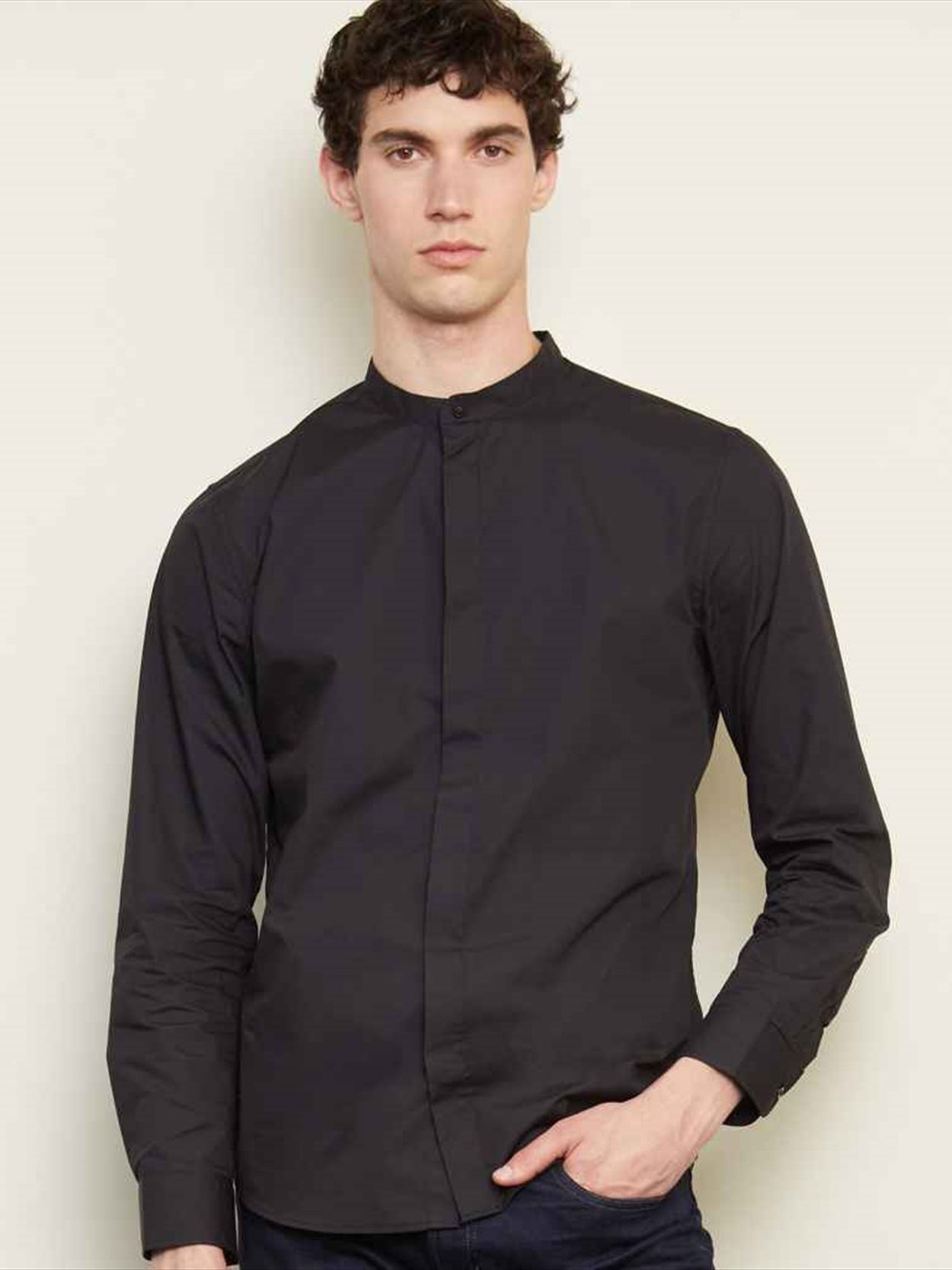 03792 Bart NEOBLU Bart Mao Collar Long Sleeve Poplin Shirt image 1