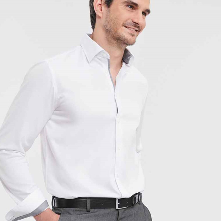 964M Russell Athletic Collection Long Sleeve Contrast Herringbone Shirt image 1