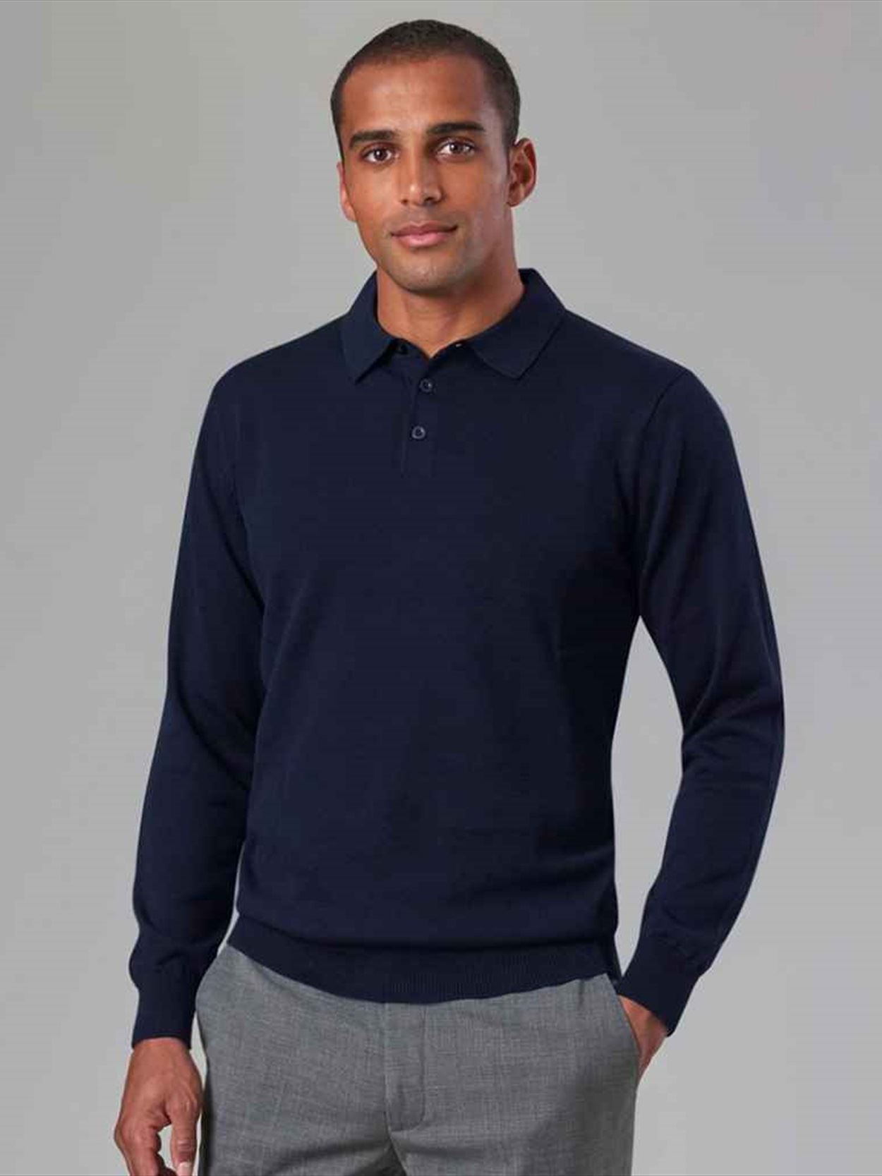 BK556 4219 Brook Taverner Casper Knitted Long Sleeve Polo Shirt image 2