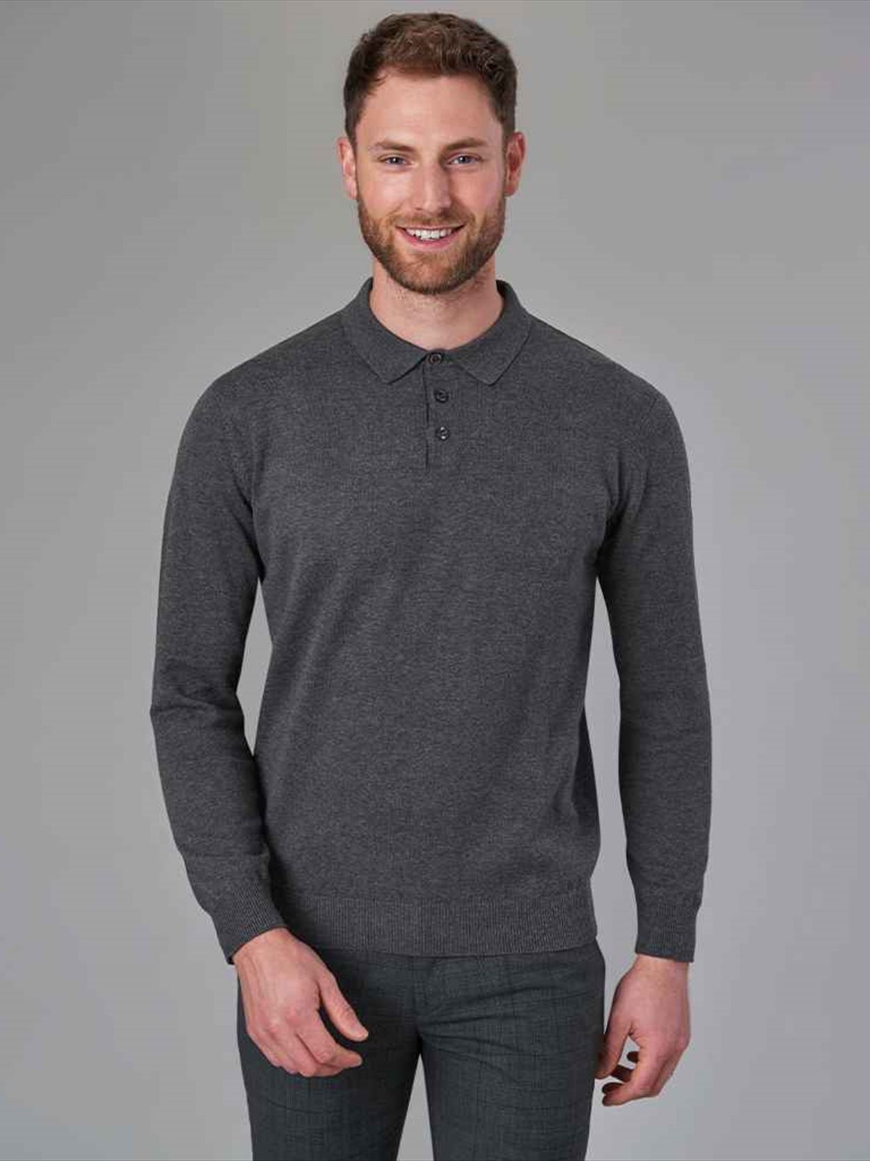 BK556 4219 Brook Taverner Casper Knitted Long Sleeve Polo Shirt image 3