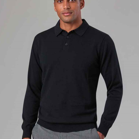 BK556 4219 Brook Taverner Casper Knitted Long Sleeve Polo Shirt image 1
