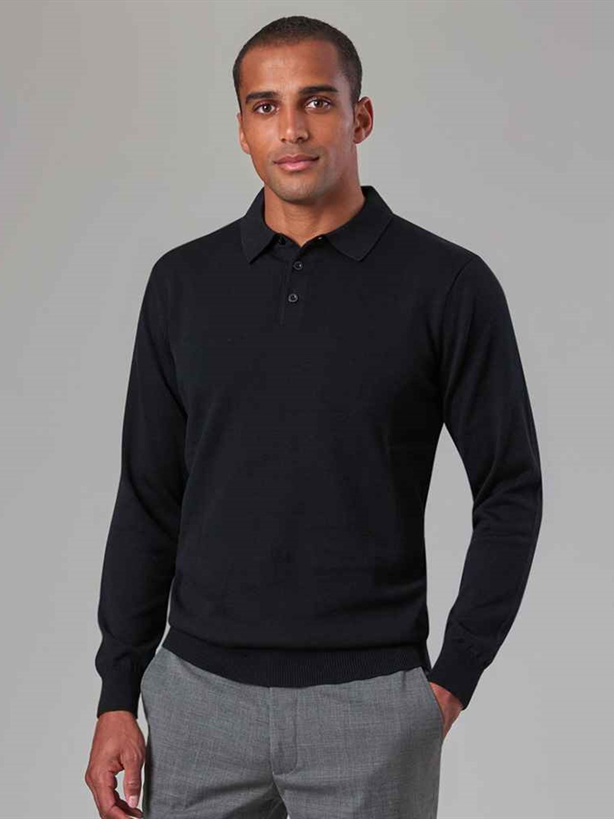 BK556 4219 Brook Taverner Casper Knitted Long Sleeve Polo Shirt image 1