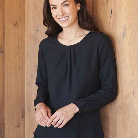 H598 Henbury Ladies Pleat Front Long Sleeve Blouse image 1