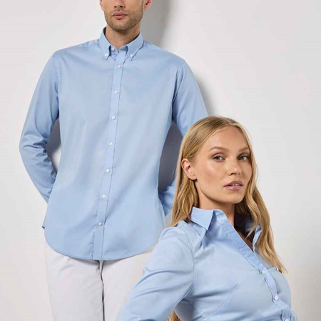 K182 KK182 Kustom Kit Slim Fit Stretch Long Sleeve Oxford Shirt image 1