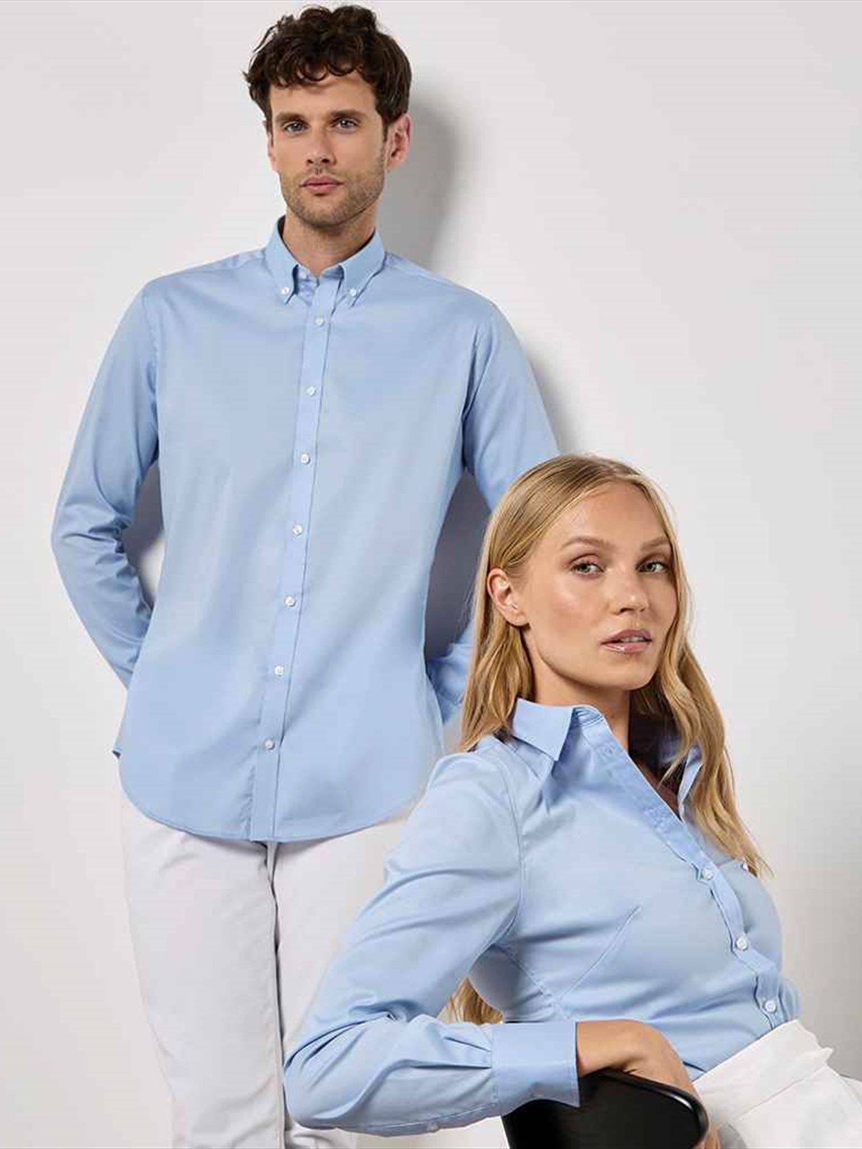K182 KK182 Kustom Kit Slim Fit Stretch Long Sleeve Oxford Shirt image 1