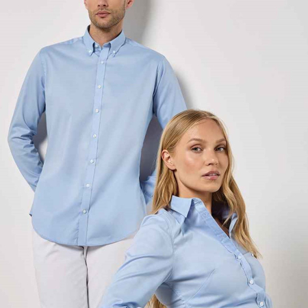 K782 KK782 Kustom Kit Ladies Long Sleeve Tailored Stretch Oxford Shirt image 1