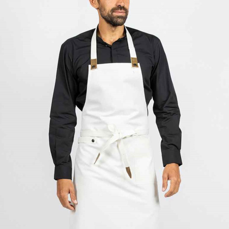 LE024 DF160 Le Chef Canvas Apron with Leather Tabs image 1