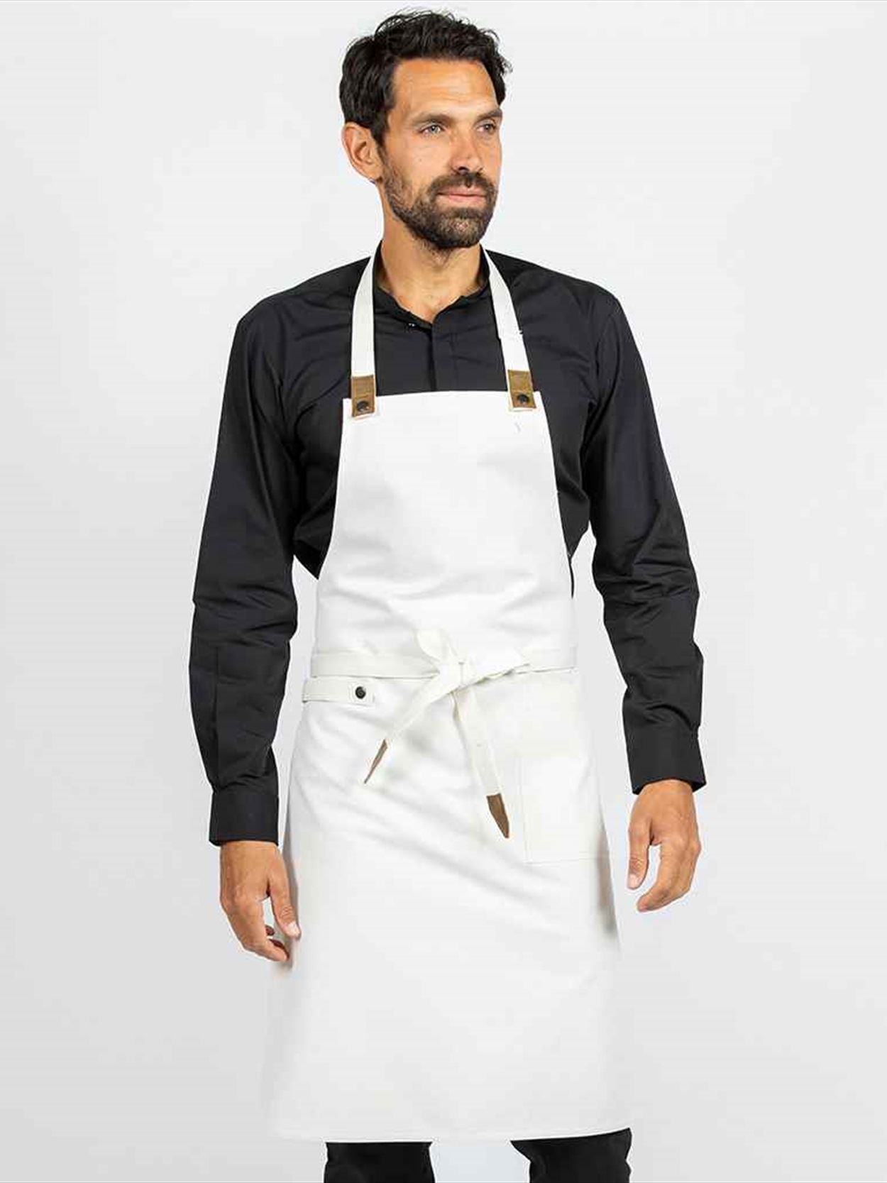 LE024 DF160 Le Chef Canvas Apron with Leather Tabs image 1