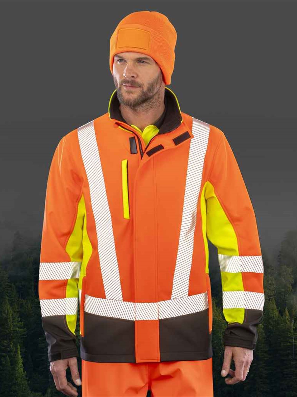 RS506 R506X Result Recycled Three Layer Printable 3-Tone Safety Soft Shell Jacket image 1
