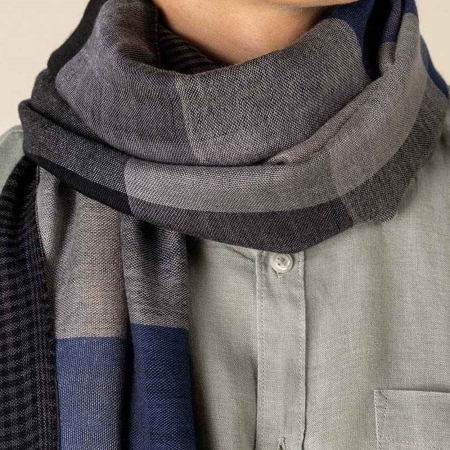 SP143 Spasso Blue Patchwork/Check Reversible Scarf image 1