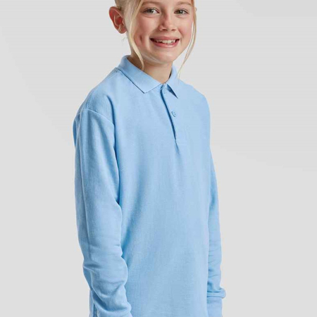 SS45B 632010 Fruit of the Loom Kids Long Sleeve Poly/Cotton Piqué Polo Shirt image 1