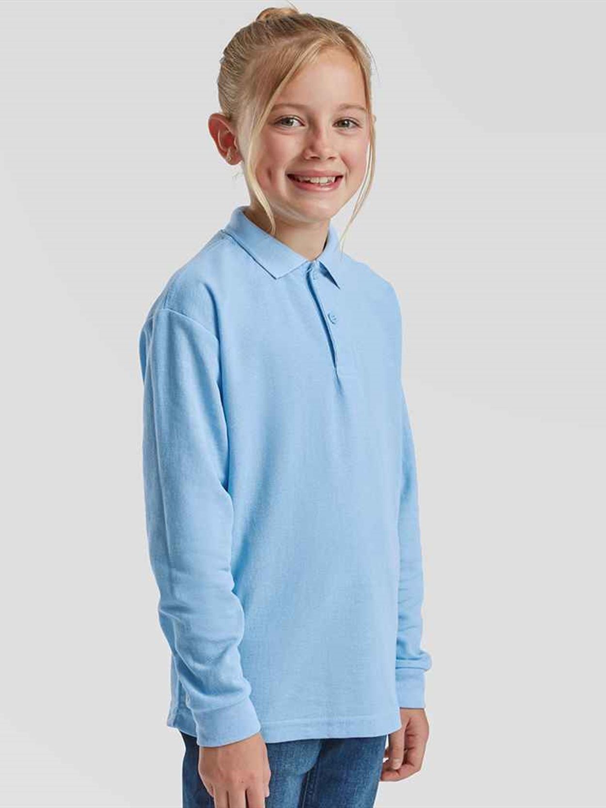 SS45B 632010 Fruit of the Loom Kids Long Sleeve Poly/Cotton Piqué Polo Shirt image 1