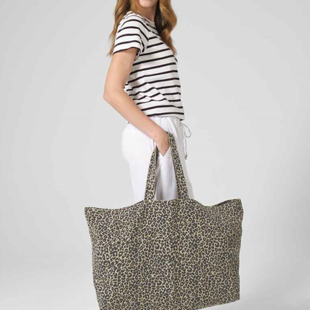 W336 Westford Mill Leopard Print Canvas Oversized Tote Bag image 1