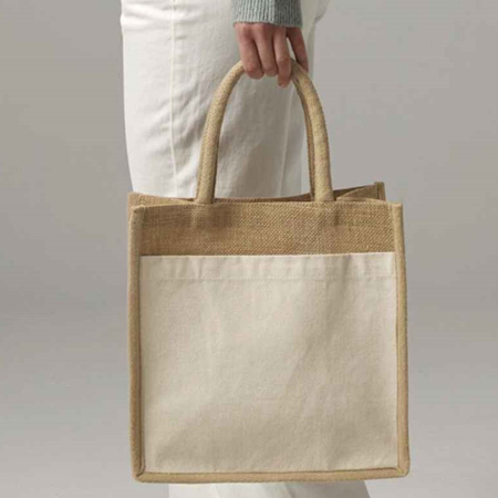 W483 Westford Mill Cotton Pocket Natural Starched Jute Midi Tote Bag image 1