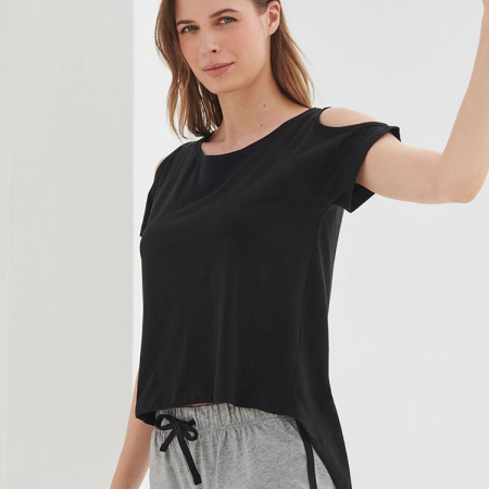 ST233 SK233 Ladies Drop Tail Shoulder Detail T-Shirt image 1