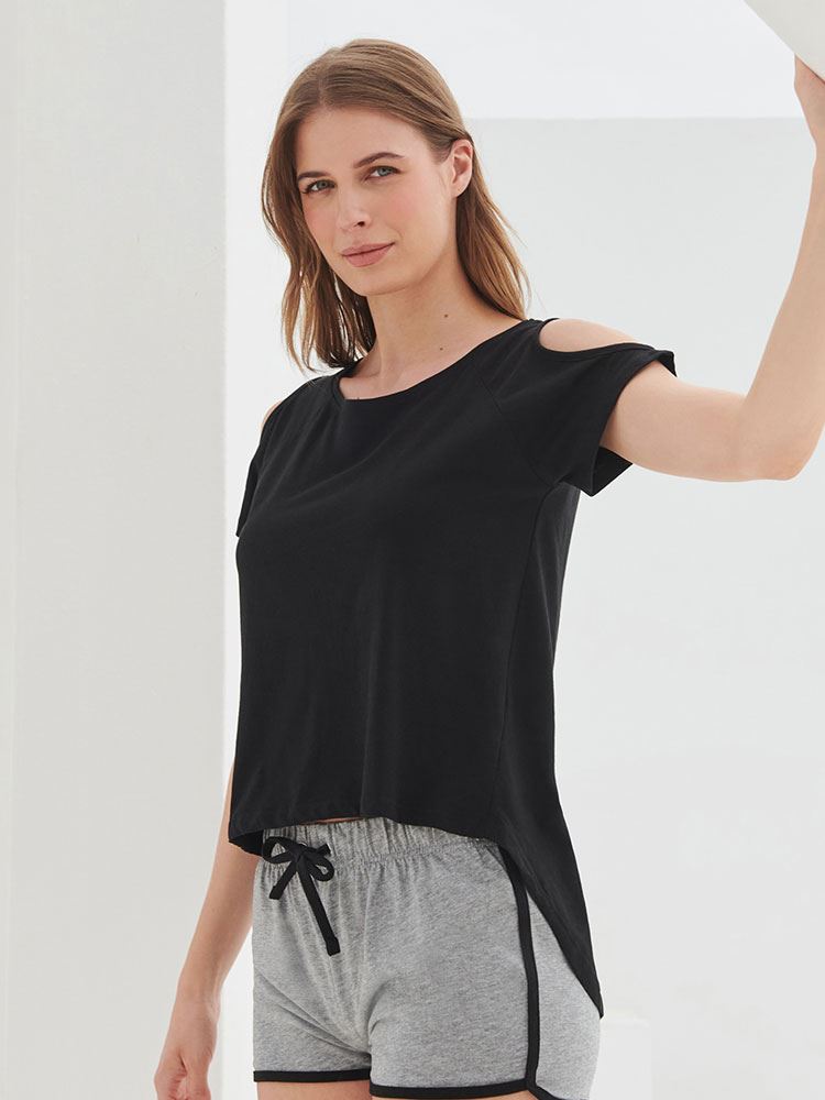 ST233 SK233 Ladies Drop Tail Shoulder Detail T-Shirt image 1